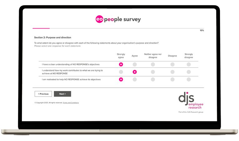 DJS Survey website page open on laptop screen